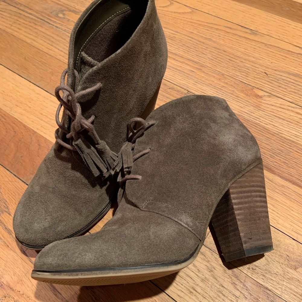 Cool Olive Green Suede Booties View 3